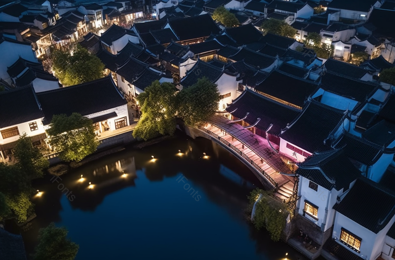 美丽夜景江南水乡苏州同里古镇建筑屋顶航拍,高清,摄影图,摄影图片,图片大全,摄影图免费下载